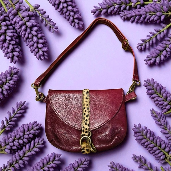 Sundance Handbags - Italian Sundance Burgundy Crossbody Bag or belt bag with Animal Print Accent.